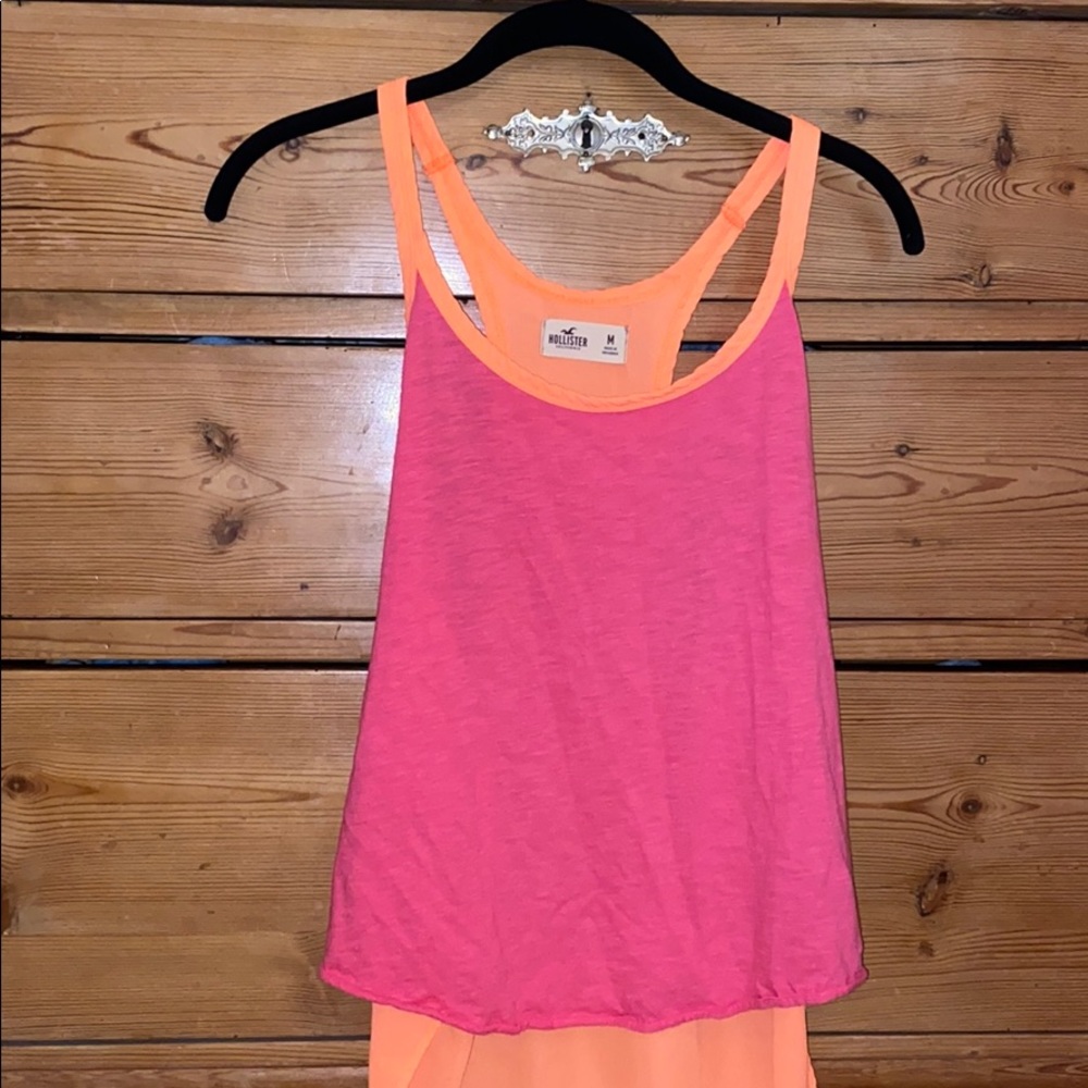 Hollister pink + orange tank.